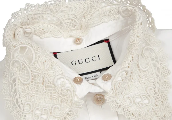グッチGUCCI フラワーレースカラー着脱オーバーサイズシャツ 白38 K-113190_004