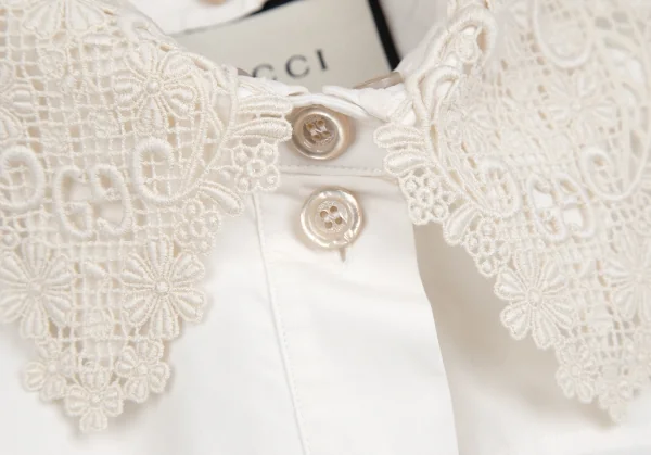 グッチGUCCI フラワーレースカラー着脱オーバーサイズシャツ 白38 K-113190_005