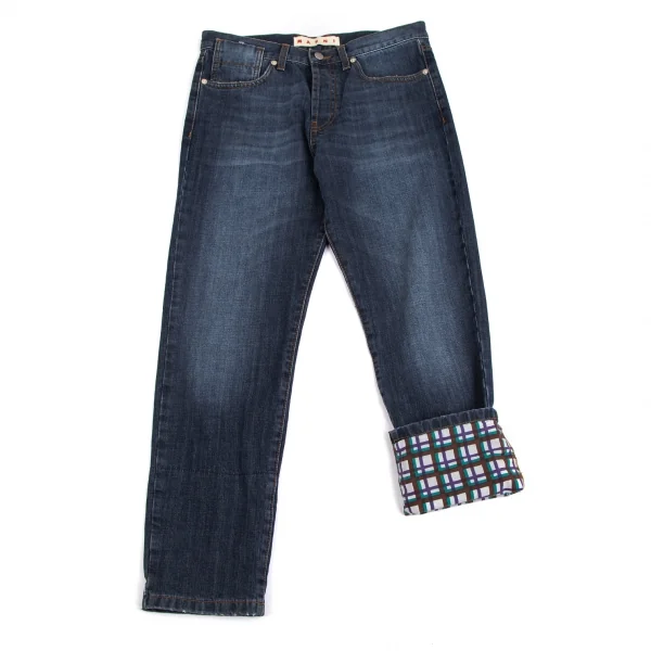 マルニMARNI 裾裏チェックボタンフライデニムパンツ インディゴ23 K-113219_001