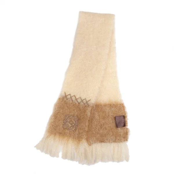 ロエベLOEWE モヘアウールアナグラム刺繍マフラー オフ K-113222_001