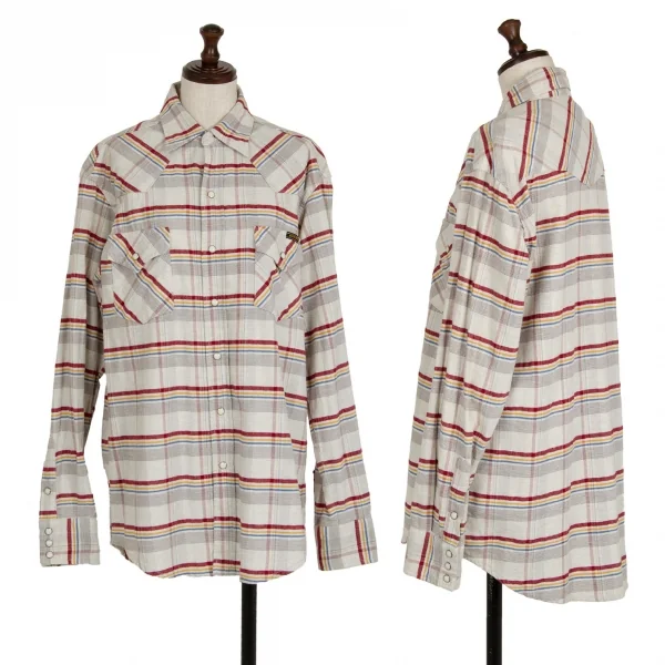 ヒステリックグラマーHYSTERIC GLAMOUR ウエスタンヨークチェックネルシャツ ライトグレー他F K-113225_001