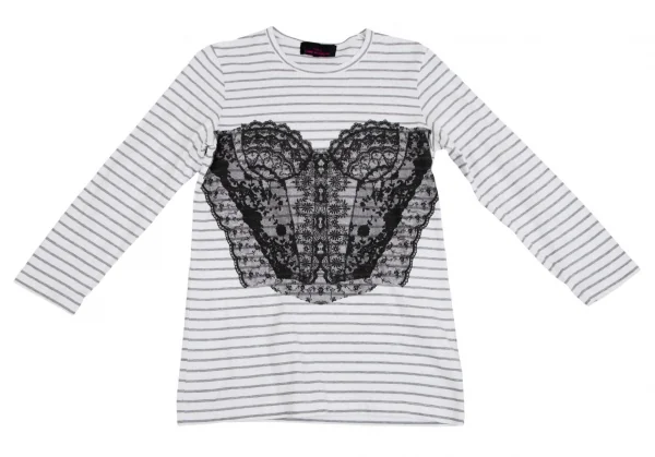 トリココムデギャルソンtricot COMME des GARCONS レースビスチェプリントボーダーカットソー 白グレーS K-113235_002