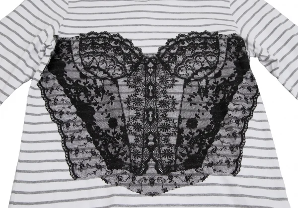 トリココムデギャルソンtricot COMME des GARCONS レースビスチェプリントボーダーカットソー 白グレーS K-113235_005
