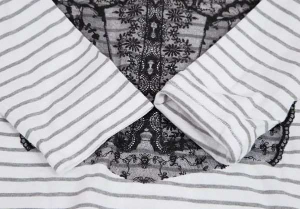 トリココムデギャルソンtricot COMME des GARCONS レースビスチェプリントボーダーカットソー 白グレーS K-113235_008