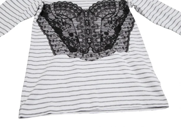 トリココムデギャルソンtricot COMME des GARCONS レースビスチェプリントボーダーカットソー 白グレーS K-113235_009