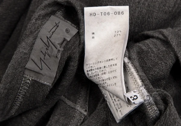 ヨウジヤマモト プールオムYohji Yamamoto POUR HOMME 製品染めコットンリネンビッグポケットTシャツ グレー3 K-113255_011