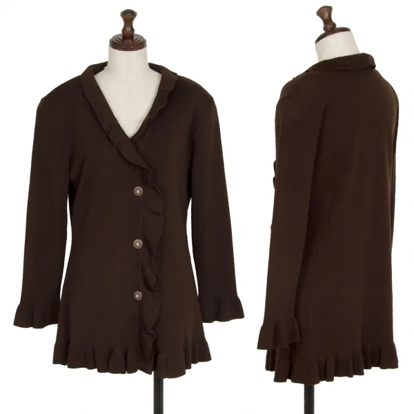 フェンディFENDI フリルニットカーディガン 焦げ茶44 K-113286_001