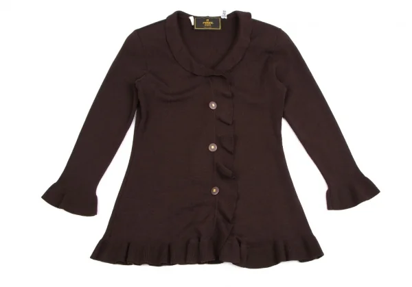 フェンディFENDI フリルニットカーディガン 焦げ茶44 K-113286_002