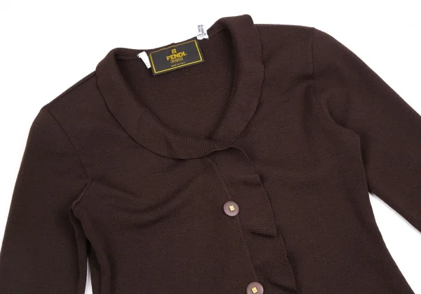 フェンディFENDI フリルニットカーディガン 焦げ茶44 K-113286_003