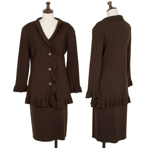 フェンディFENDI フリルニットカーディガンセットアップ 焦げ茶44 K-113288_001