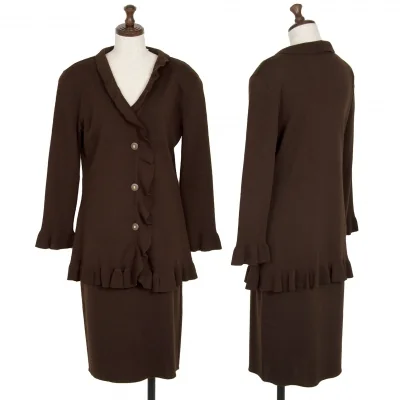 フェンディFENDI フリルニットカーディガンセットアップ 焦げ茶