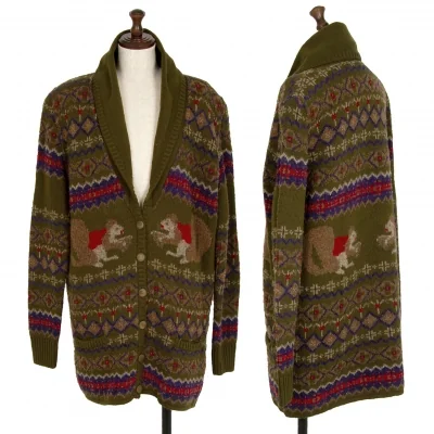 フェンディFENDI ショールカラーフェアアイルニットジャケット カーキ他