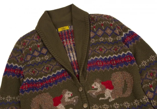 フェンディFENDI ショールカラーフェアアイルニットジャケット カーキ他40 K-113289_003