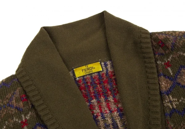 フェンディFENDI ショールカラーフェアアイルニットジャケット カーキ他40 K-113289_004
