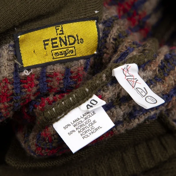 フェンディFENDI ショールカラーフェアアイルニットジャケットセットアップ カーキ他40 K-113291_012