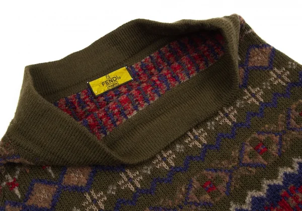 フェンディFENDI ショールカラーフェアアイルニットジャケットセットアップ カーキ他40 K-113291_015