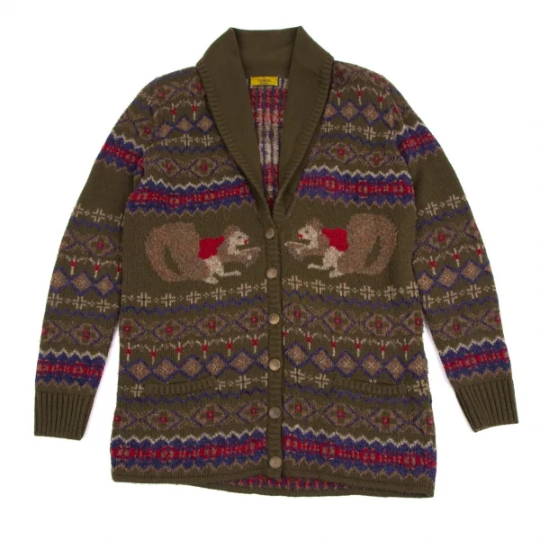 フェンディFENDI ショールカラーフェアアイルニットジャケットセットアップ カーキ他40 K-113291_003