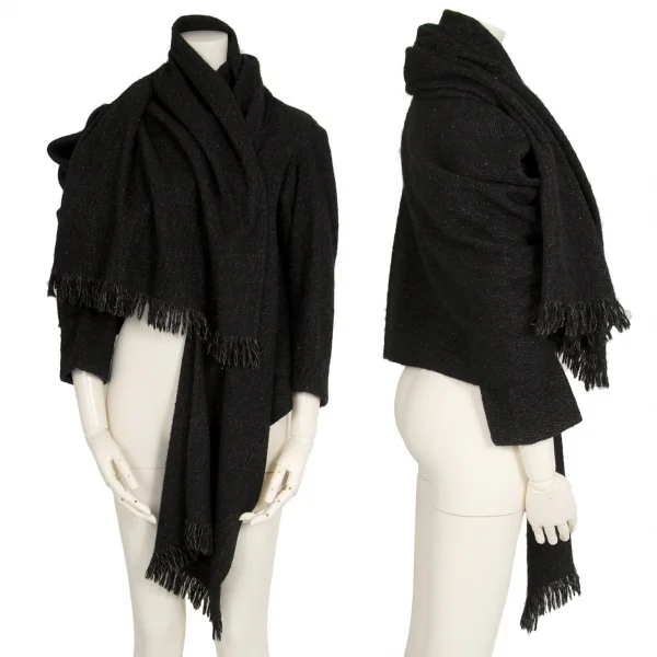 ヨウジヤマモト ノアールYohji Yamamoto NOIR ウールシルクフリンジマフラージャケット 黒2 K-113299_001