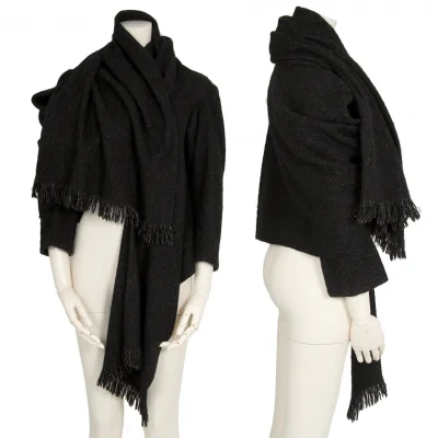 ヨウジヤマモト ノアールYohji Yamamoto NOIR ウールシルクフリンジマフラージャケット 黒