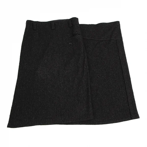 ヨウジヤマモト ノアールYohji Yamamoto NOIR ウールシルクハーフラップスカート 黒1 K-113300_011