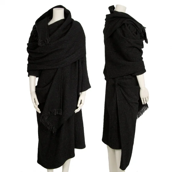 ヨウジヤマモト ノアールYohji Yamamoto NOIR ウールシルクハーフラップスカート 黒1 K-113300_014