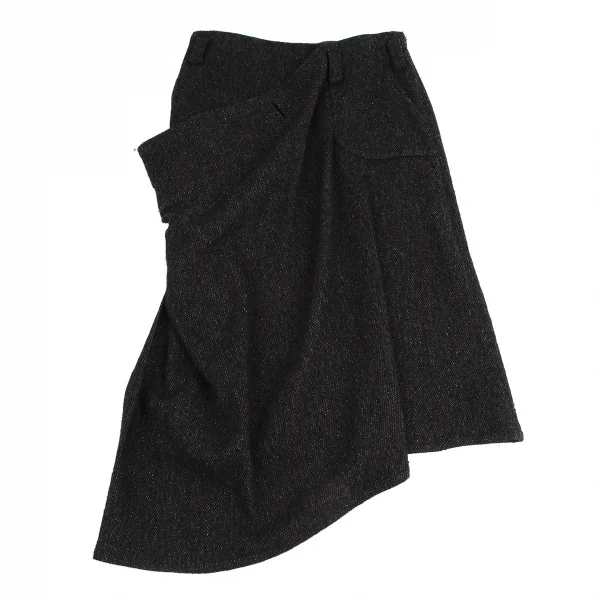 ヨウジヤマモト ノアールYohji Yamamoto NOIR ウールシルクハーフラップスカート 黒1 K-113300_002