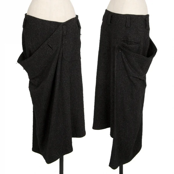 ヨウジヤマモト ノアールYohji Yamamoto NOIR ウールシルクフリンジ巻きデザインセットアップ 黒2・1 K-113301_013