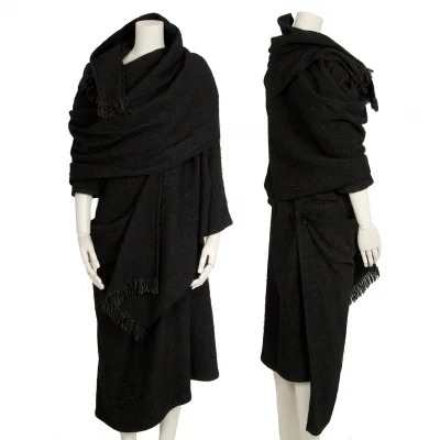 ヨウジヤマモト ノアールYohji Yamamoto NOIR ウールシルクフリンジ巻きデザインセットアップ 黒