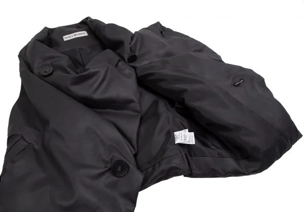 イッセイミヤケISSEY MIYAKE シンセティックレザーフロントドレープダウンベスト 黒2 K-113328_008