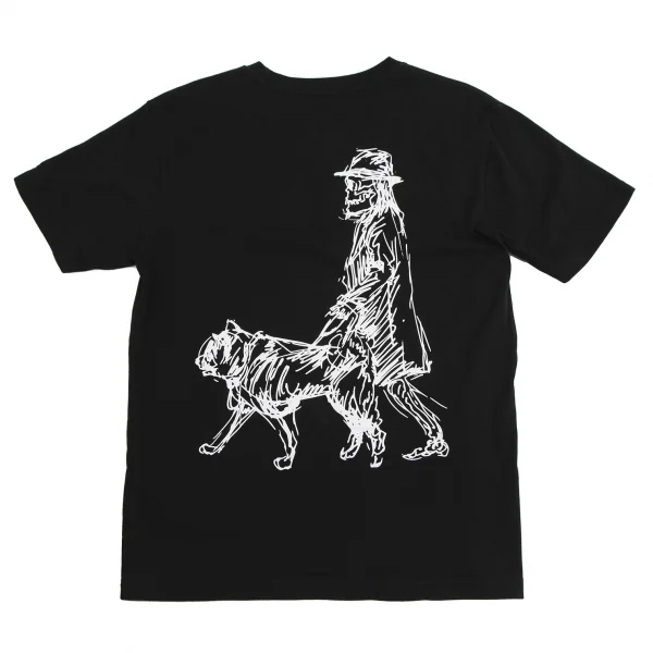ヨウジヤマモト プールオム×ニューエラYohji Yamamoto POUR HOMME×NEWERA バックドローイングプリント反転ロゴ刺繍Tシャツ 黒4 K-113340_001