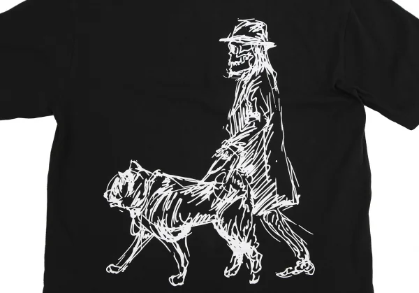 ヨウジヤマモト プールオム×ニューエラYohji Yamamoto POUR HOMME×NEWERA バックドローイングプリント反転ロゴ刺繍Tシャツ 黒4 K-113340_002