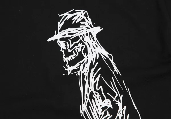 ヨウジヤマモト プールオム×ニューエラYohji Yamamoto POUR HOMME×NEWERA バックドローイングプリント反転ロゴ刺繍Tシャツ 黒4 K-113340_004