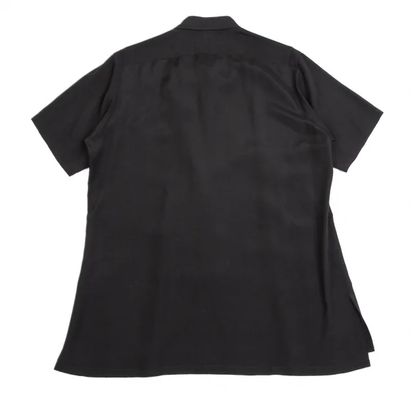 ヨウジヤマモト プールオムYohji Yamamoto POUR HOMME レーヨンシルクフロントレイヤード半袖シャツ 黒3 K-113342_013