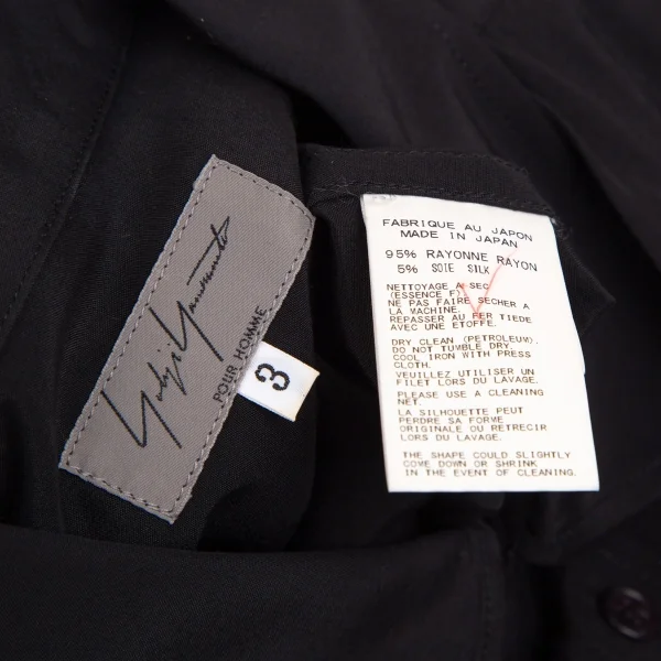 ヨウジヤマモト プールオムYohji Yamamoto POUR HOMME レーヨンシルクフロントレイヤード半袖シャツ 黒3 K-113342_016
