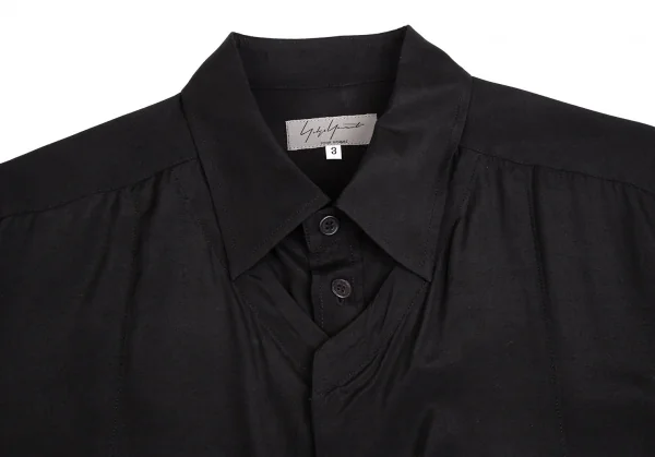 ヨウジヤマモト プールオムYohji Yamamoto POUR HOMME レーヨンシルクフロントレイヤード半袖シャツ 黒3 K-113342_002