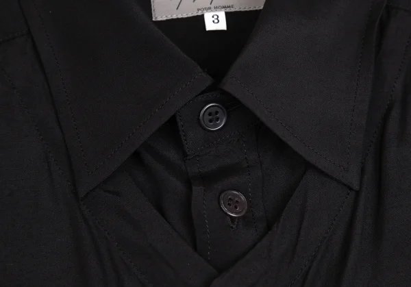 ヨウジヤマモト プールオムYohji Yamamoto POUR HOMME レーヨンシルクフロントレイヤード半袖シャツ 黒3 K-113342_003