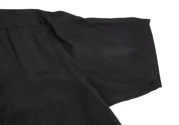 ヨウジヤマモト プールオムYohji Yamamoto POUR HOMME レーヨンシルクフロントレイヤード半袖シャツ 黒3 K-113342_004