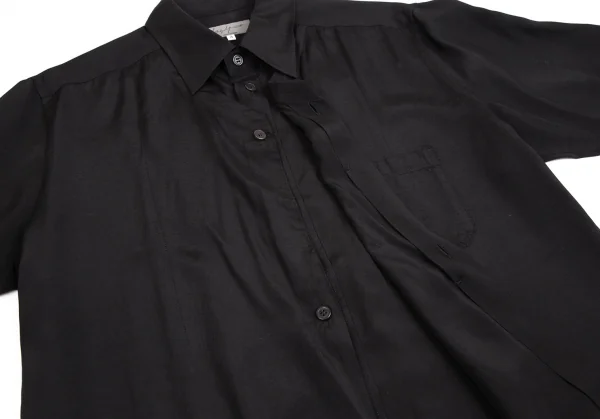 ヨウジヤマモト プールオムYohji Yamamoto POUR HOMME レーヨンシルクフロントレイヤード半袖シャツ 黒3 K-113342_007