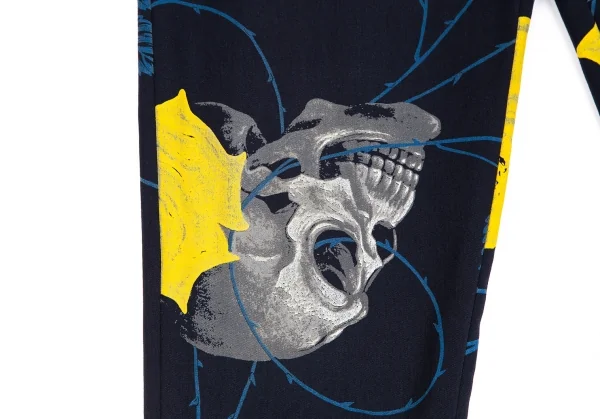 ヨウジヤマモト プールオムYohji Yamamoto POUR HOMME ウールギャバスカルローズプリントパンツ 紺3 K-113347_006