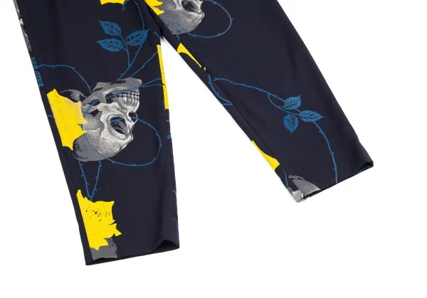 ヨウジヤマモト プールオムYohji Yamamoto POUR HOMME ウールギャバスカルローズプリントパンツ 紺3 K-113347_007