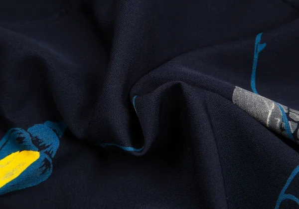 ヨウジヤマモト プールオムYohji Yamamoto POUR HOMME ウールギャバスカルローズプリントパンツ 紺3 K-113347_012