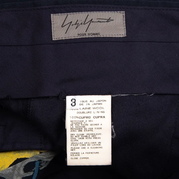 ヨウジヤマモト プールオムYohji Yamamoto POUR HOMME ウールギャバスカルローズプリントパンツ 紺3 K-113347_013