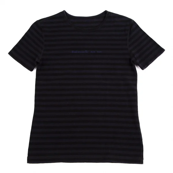 マドモアゼルノンノンMademoiselle NON NON ロゴ刺繍鹿の子ボーダー半袖カットソー 青黒38(M) K-113357_001