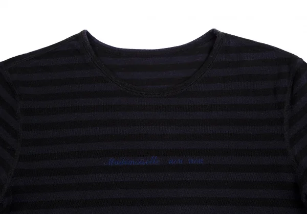 マドモアゼルノンノンMademoiselle NON NON ロゴ刺繍鹿の子ボーダー半袖カットソー 青黒38(M) K-113357_002