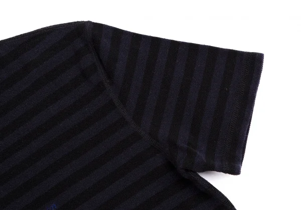 マドモアゼルノンノンMademoiselle NON NON ロゴ刺繍鹿の子ボーダー半袖カットソー 青黒38(M) K-113357_005