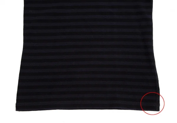 マドモアゼルノンノンMademoiselle NON NON ロゴ刺繍鹿の子ボーダー半袖カットソー 青黒38(M) K-113357_006