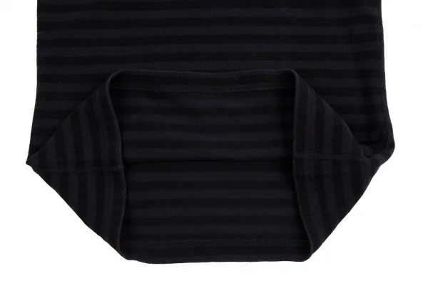 マドモアゼルノンノンMademoiselle NON NON ロゴ刺繍鹿の子ボーダー半袖カットソー 青黒38(M) K-113357_008