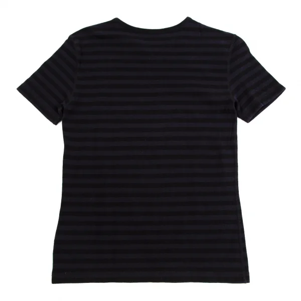 マドモアゼルノンノンMademoiselle NON NON ロゴ刺繍鹿の子ボーダー半袖カットソー 青黒38(M) K-113357_009