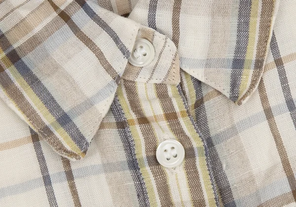 マドモアゼルノンノンMademoiselle NON NON リネンコットンシワ加工チェック半袖シャツ ベージュ茶38(M) K-113359_004