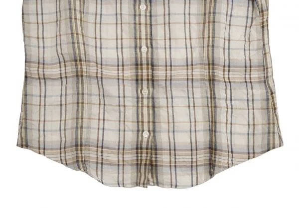 マドモアゼルノンノンMademoiselle NON NON リネンコットンシワ加工チェック半袖シャツ ベージュ茶38(M) K-113359_006